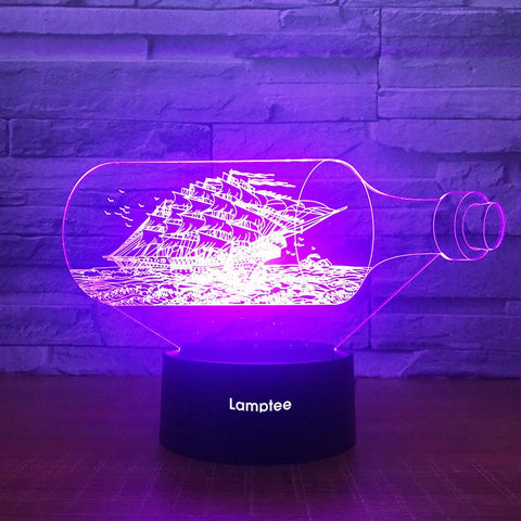 Image of Art Boat In the Bottle 3D Illusion Lamp Night Light 3DL1744