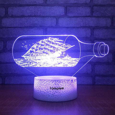 Image of Crack Lighting Base Art Boat In the Bottle 3D Illusion Lamp Night Light 3DL1744