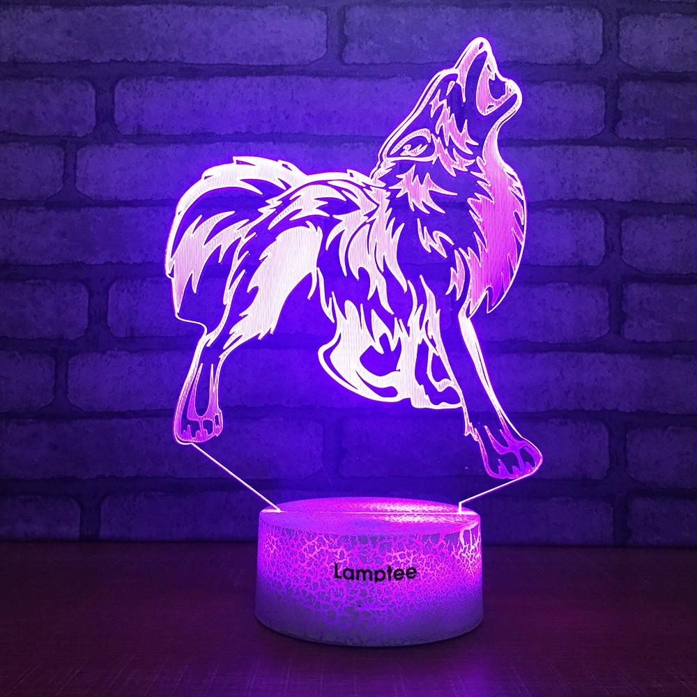 Crack Lighting Base Animal Howling Wold 3D Illusion Night Light Lamp 3DL1750