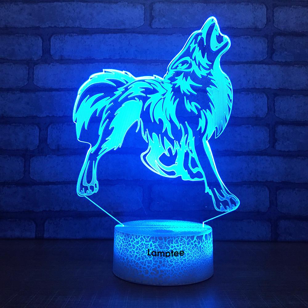 Crack Lighting Base Animal Howling Wold 3D Illusion Night Light Lamp 3DL1750