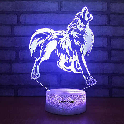 Image of Crack Lighting Base Animal Howling Wold 3D Illusion Night Light Lamp 3DL1750
