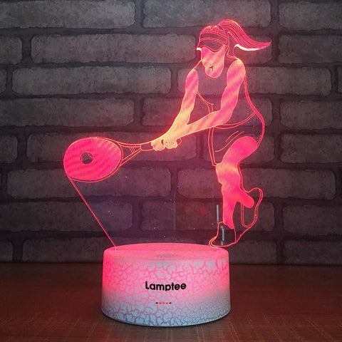 Image of Crack Lighting Base Sport Tennis Woman Player Action 3D Illusion Night Light Lamp 3DL1762