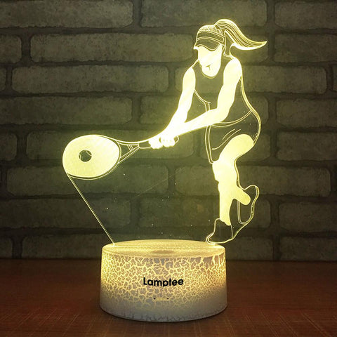 Image of Crack Lighting Base Sport Tennis Woman Player Action 3D Illusion Night Light Lamp 3DL1762