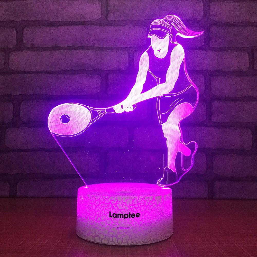 Crack Lighting Base Sport Tennis Woman Player Action 3D Illusion Night Light Lamp 3DL1762