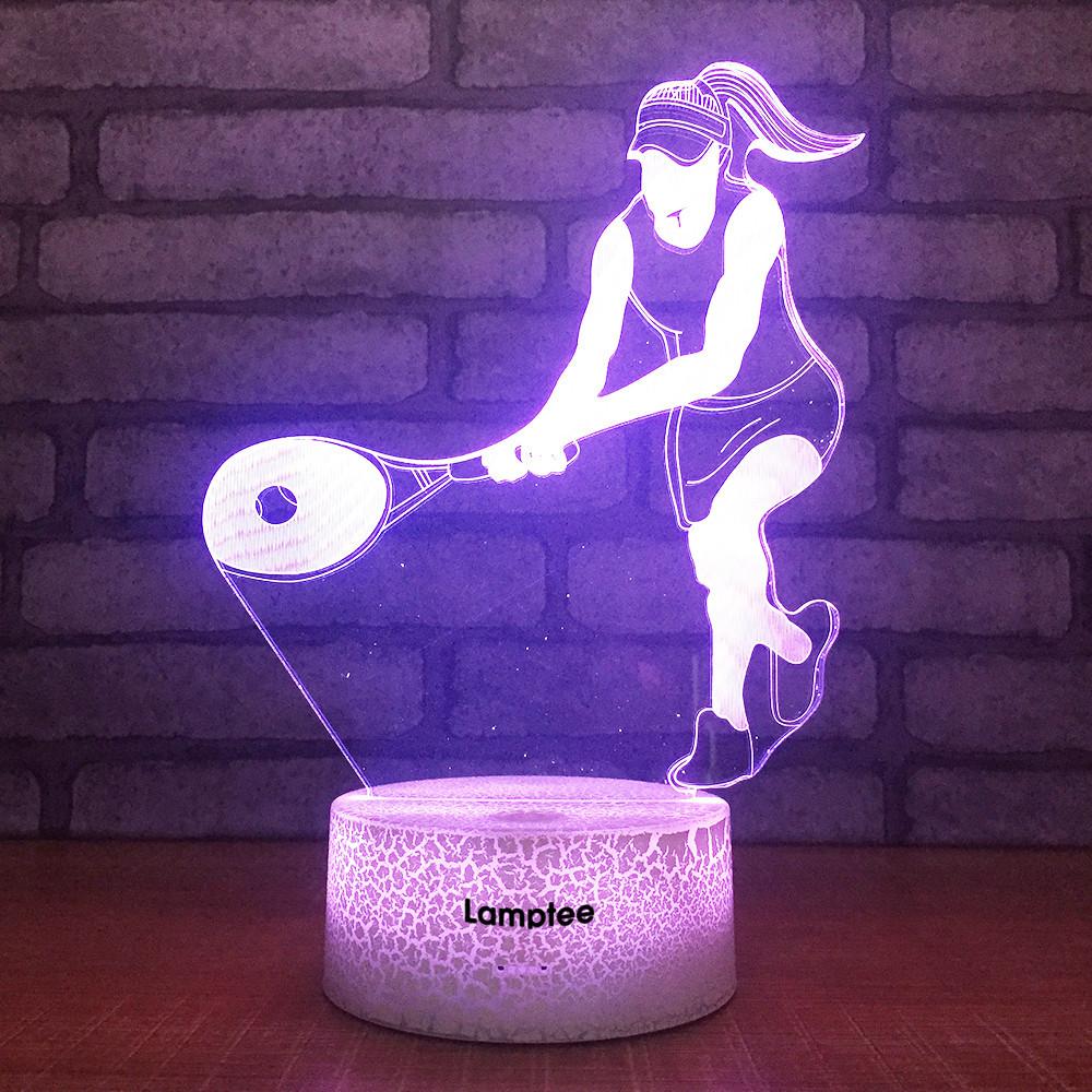Crack Lighting Base Sport Tennis Woman Player Action 3D Illusion Night Light Lamp 3DL1762
