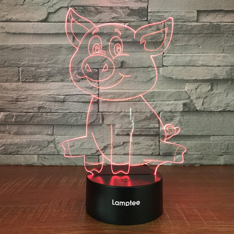 Image of Animal Cartoon Piggy 3D Illusion Night Light Lamp 3DL1769