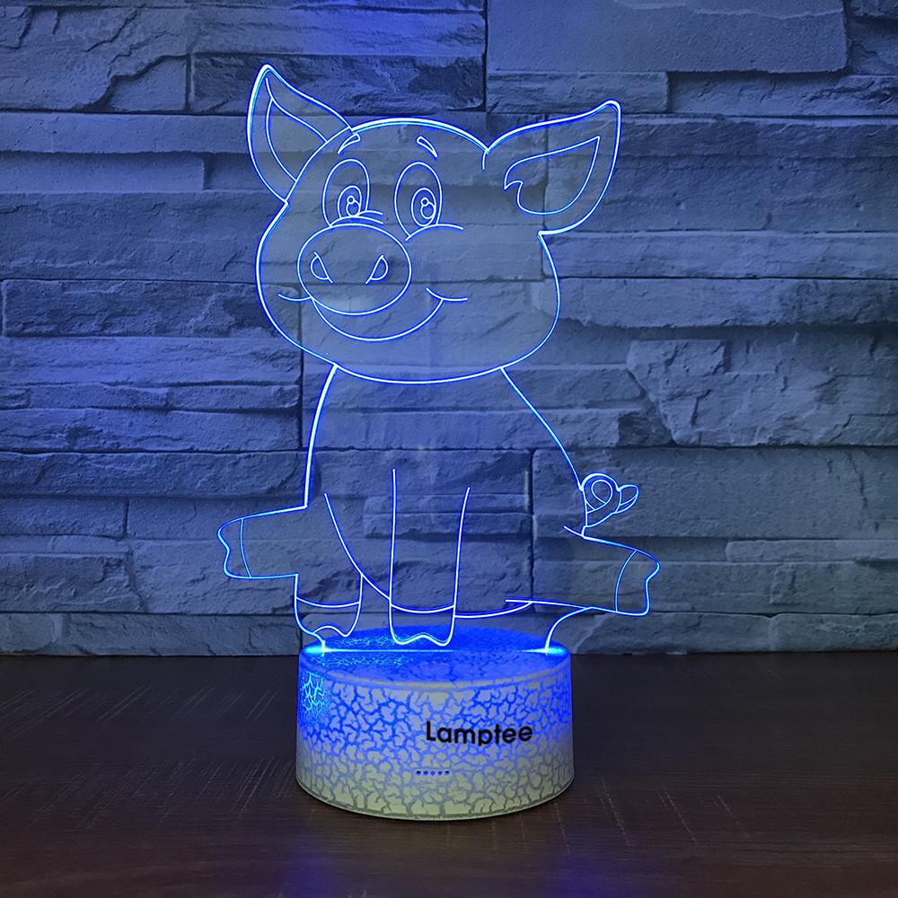 Crack Lighting Base Animal Cartoon Piggy 3D Illusion Night Light Lamp 3DL1769