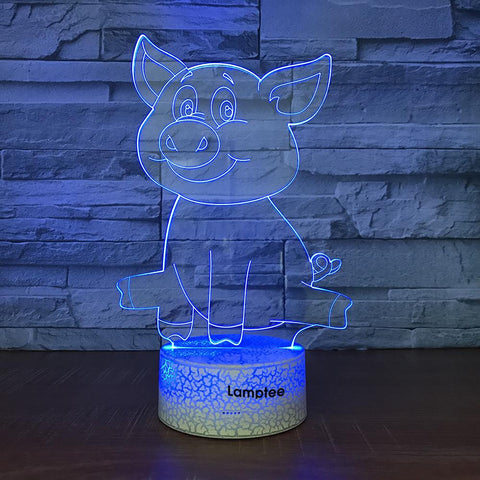 Image of Crack Lighting Base Animal Cartoon Piggy 3D Illusion Night Light Lamp 3DL1769