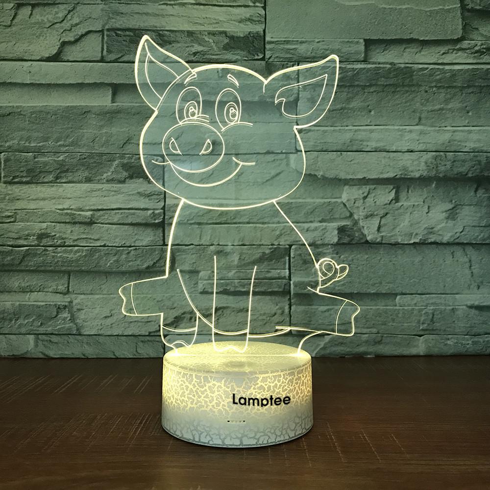 Crack Lighting Base Animal Cartoon Piggy 3D Illusion Night Light Lamp 3DL1769