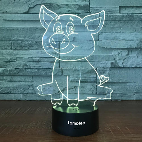 Image of Animal Cartoon Piggy 3D Illusion Night Light Lamp 3DL1769