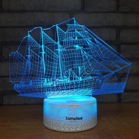 Image of Crack Lighting Base Traffic Sailing Boat 3D Illusion Lamp Night Light 3DL183