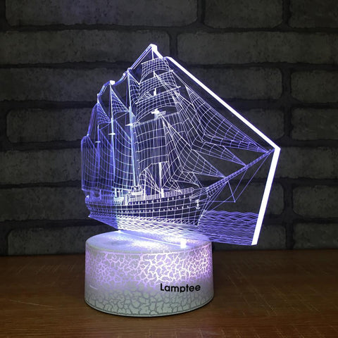 Image of Crack Lighting Base Traffic Sailing Boat 3D Illusion Lamp Night Light 3DL183