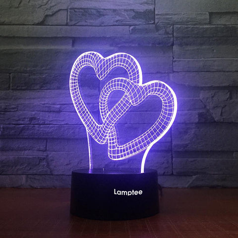 Image of Festival Double Hearts 3D Illusion Lamp Night Light 3DL1835