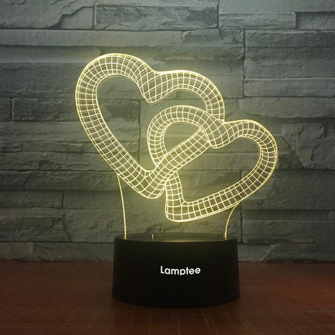 Image of Festival Double Hearts 3D Illusion Lamp Night Light 3DL1835