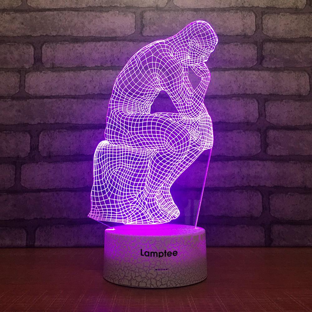 Crack Lighting Base Art Statue The Thinker Visual 3D Illusion Night Light Lamp 3DL1855
