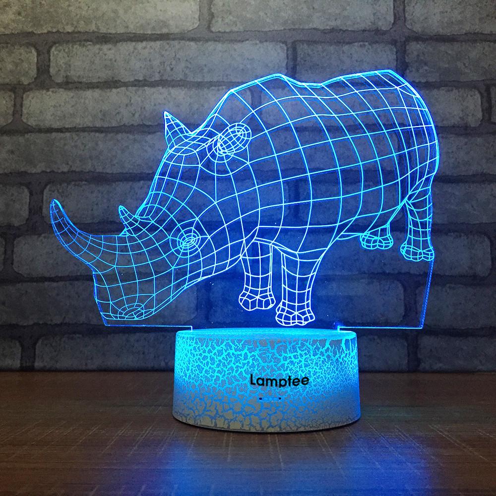 Crack Lighting Base Animal Rhinoceros 3D Illusion Lamp Night Light 3DL1922