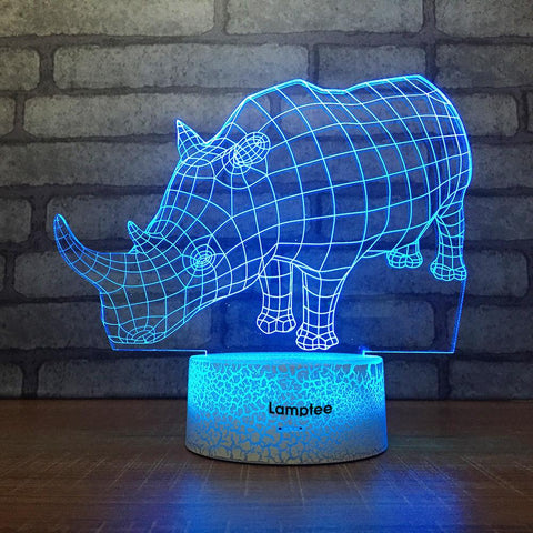 Image of Crack Lighting Base Animal Rhinoceros 3D Illusion Lamp Night Light 3DL1922