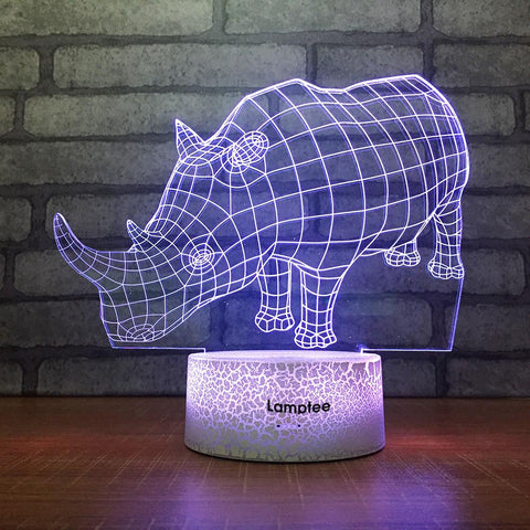 Image of Crack Lighting Base Animal Rhinoceros 3D Illusion Lamp Night Light 3DL1922