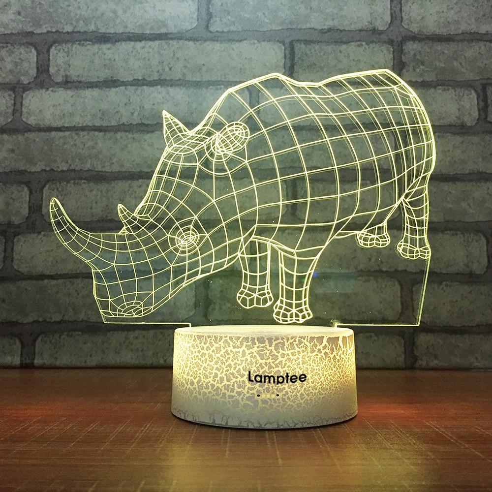 Crack Lighting Base Animal Rhinoceros 3D Illusion Lamp Night Light 3DL1922