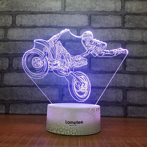 Image of Crack Lighting Base Sport Motorbike Stunt Show Figure 3D Illusion Lamp Night Light 3DL1961