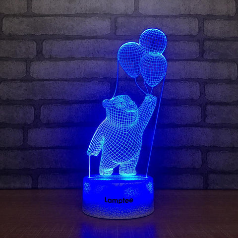 Image of Crack Lighting Base Animal Winnie the Pooh Friendly Bear 3D Illusion Night Light Lamp 3DL2068