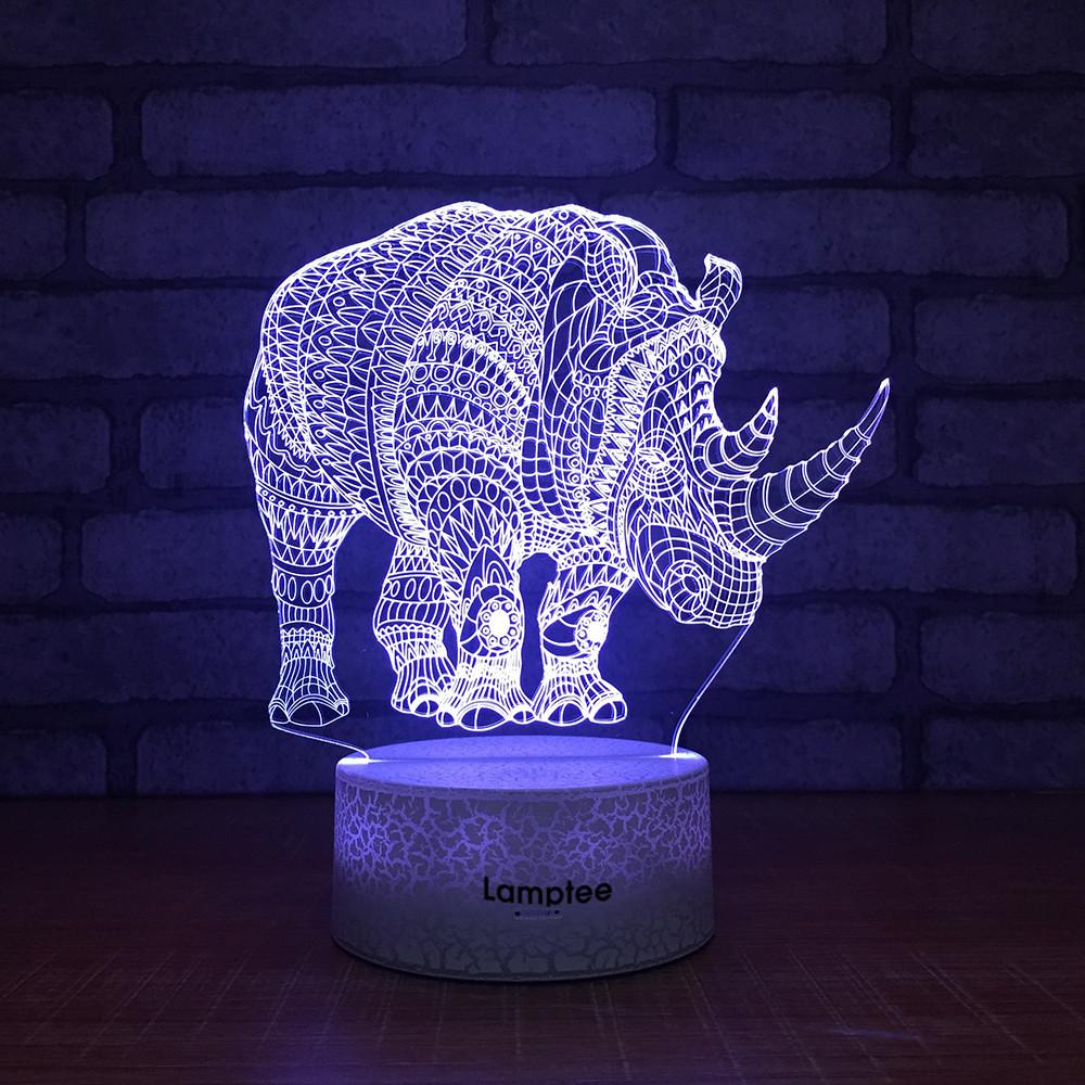 Crack Lighting Base Animal Rhino Shaped 3D Illusion Lamp Night Light 3DL212