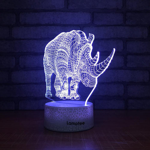 Image of Crack Lighting Base Animal Rhino Shaped 3D Illusion Lamp Night Light 3DL212