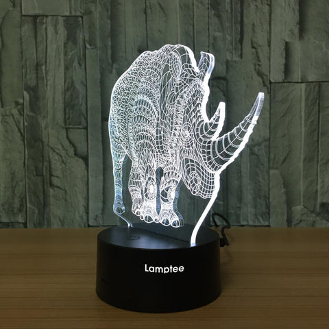 Image of Animal Rhino Shaped 3D Illusion Lamp Night Light 3DL212