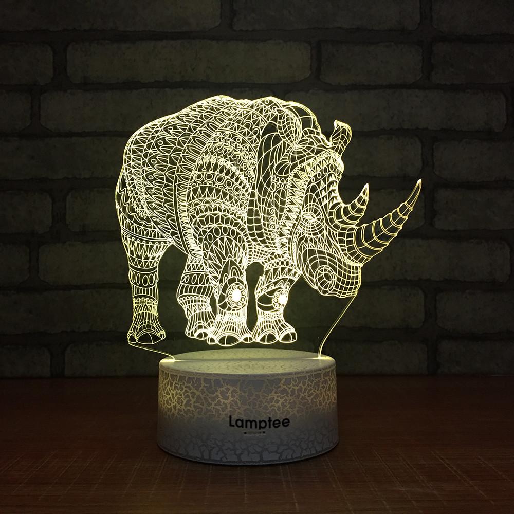 Crack Lighting Base Animal Rhino Shaped 3D Illusion Lamp Night Light 3DL212