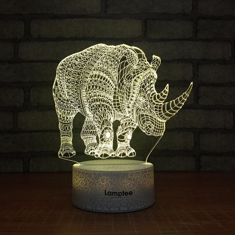 Image of Crack Lighting Base Animal Rhino Shaped 3D Illusion Lamp Night Light 3DL212