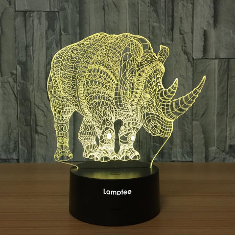 Image of Animal Rhino Shaped 3D Illusion Lamp Night Light 3DL212