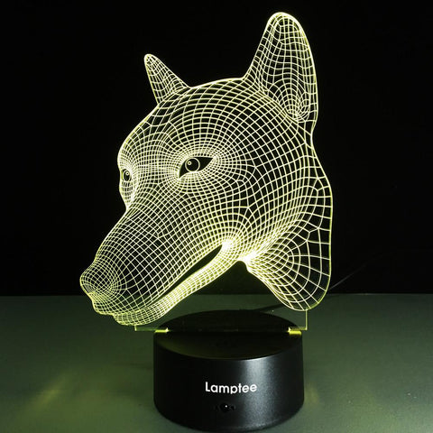Image of Animal Cool Dog Head Shaped 3D Illusion Night Light Lamp 3DL217