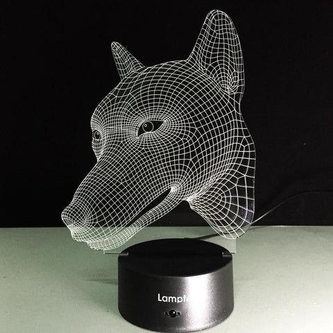 Image of Animal Cool Dog Head Shaped 3D Illusion Night Light Lamp 3DL217