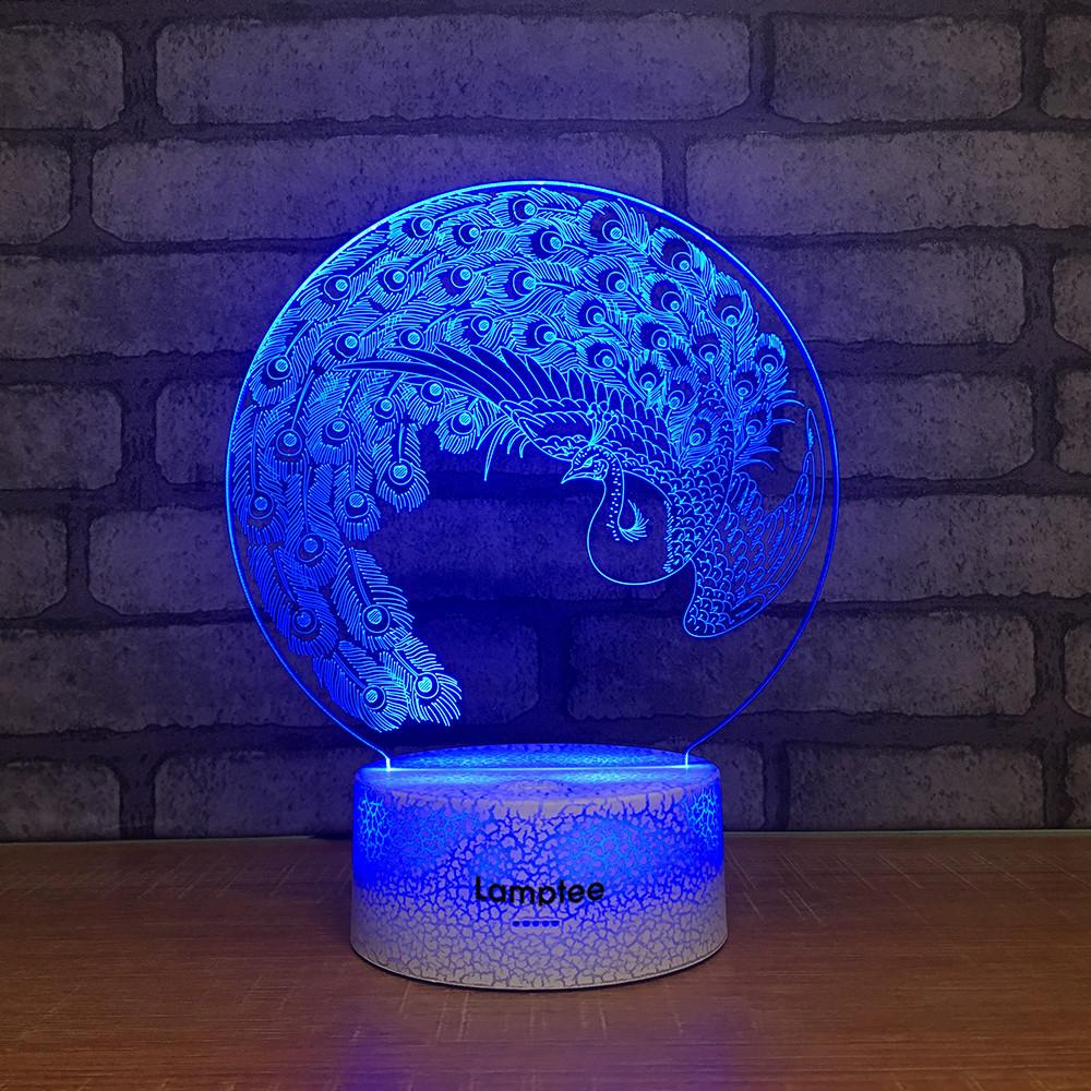 Crack Lighting Base Animal Peacock 3D Illusion Lamp Night Light 3DL2200