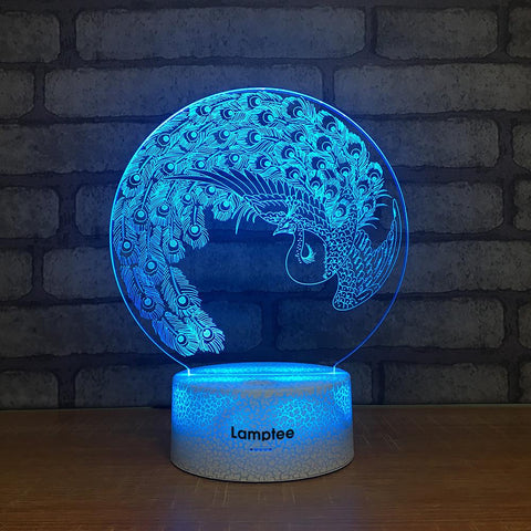 Image of Crack Lighting Base Animal Peacock 3D Illusion Lamp Night Light 3DL2200