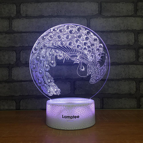 Image of Crack Lighting Base Animal Peacock 3D Illusion Lamp Night Light 3DL2200