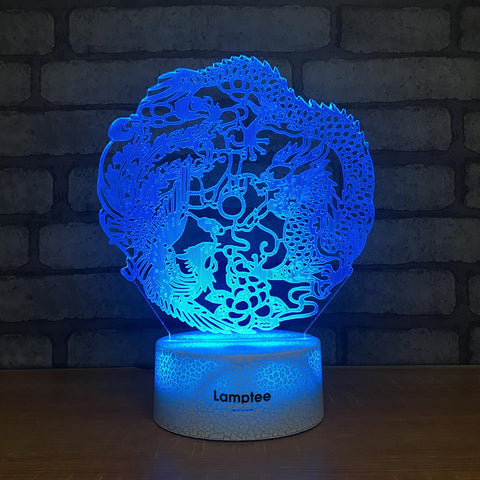 Image of Crack Lighting Base Art Chinese Dragon And Phoenix Moulding 3D Illusion Lamp Night Light 3DL2305