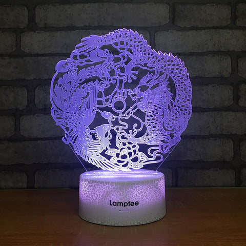 Image of Crack Lighting Base Art Chinese Dragon And Phoenix Moulding 3D Illusion Lamp Night Light 3DL2305