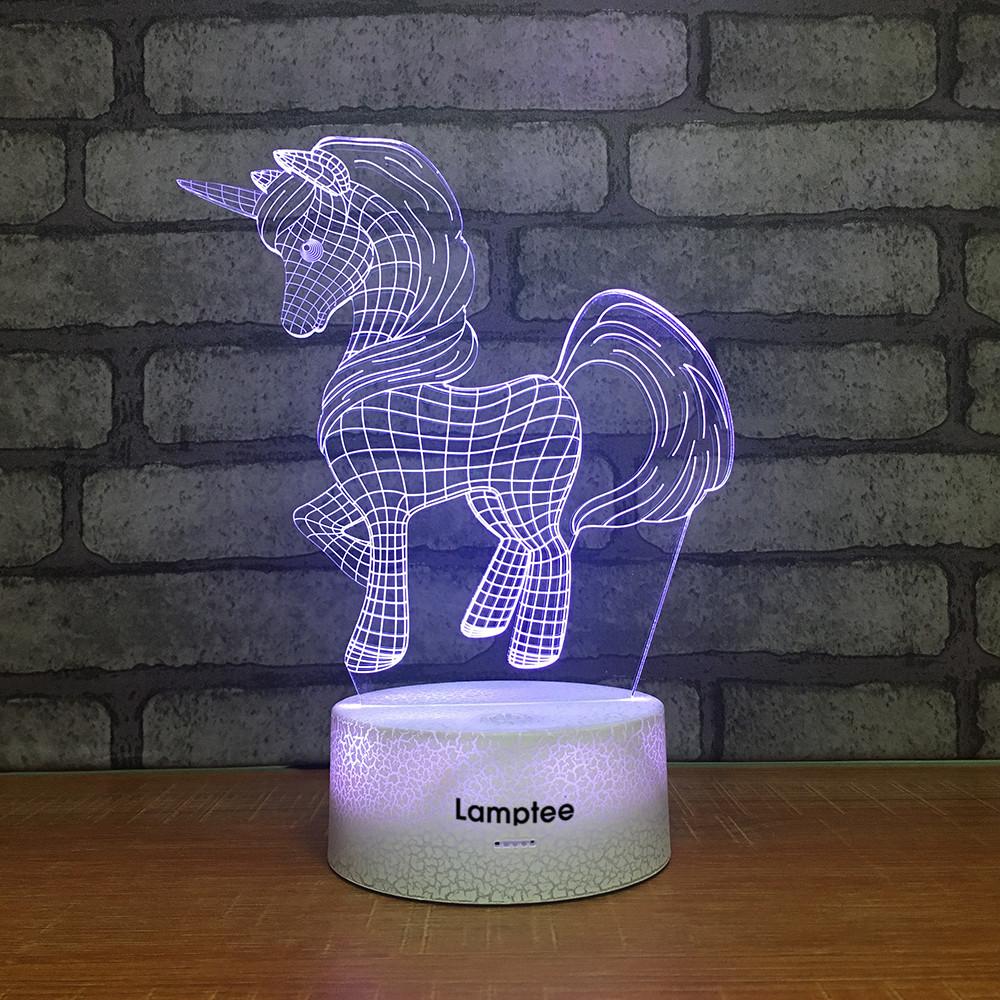 Crack Lighting Base Animal Unicorn Shape 3D Illusion Lamp Night Light 3DL2366