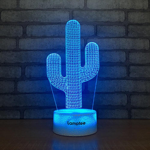 Image of Crack Lighting Base Plant Cactus Desert Shape Designed 3D Illusion Lamp Night Light 3DL2367