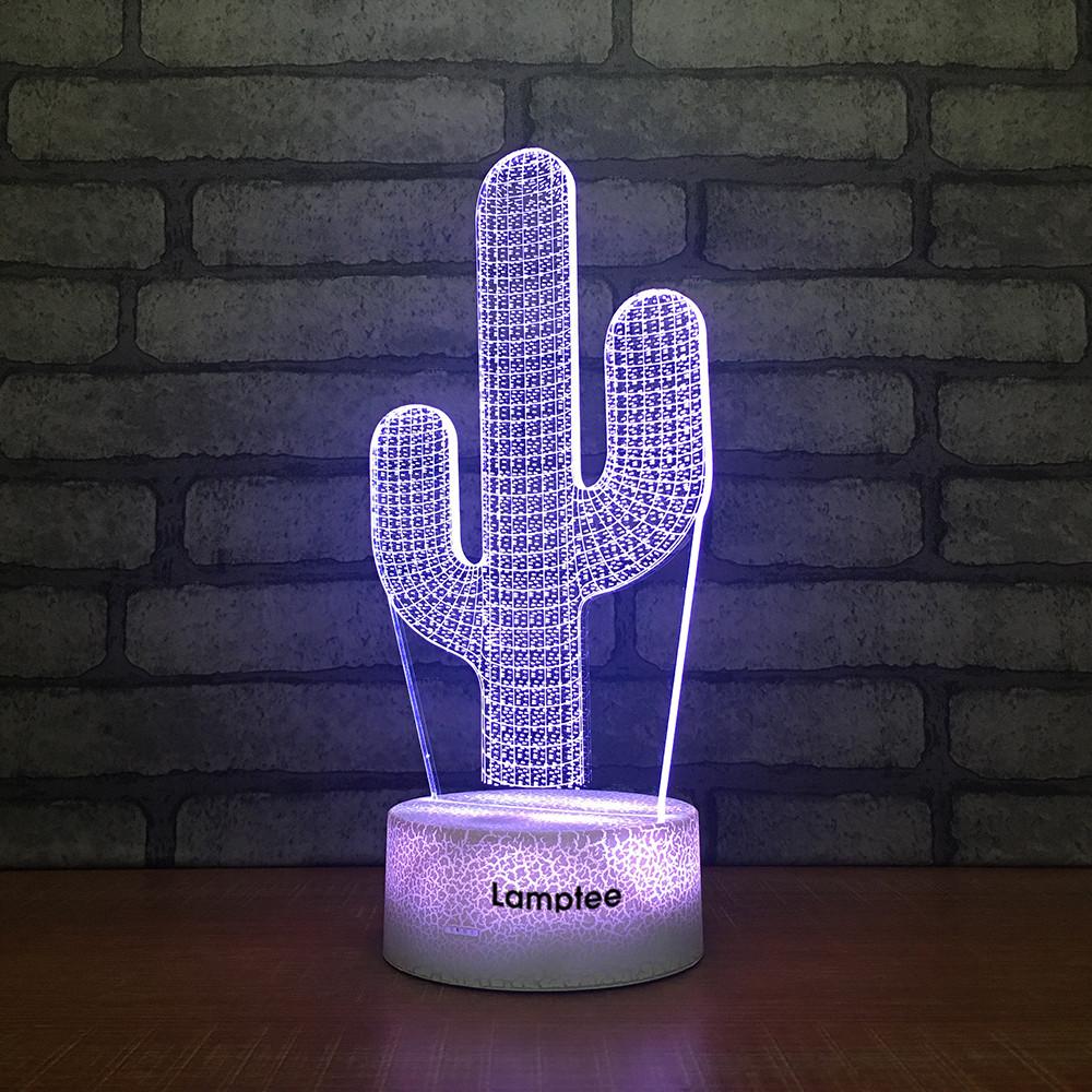 Crack Lighting Base Plant Cactus Desert Shape Designed 3D Illusion Lamp Night Light 3DL2367