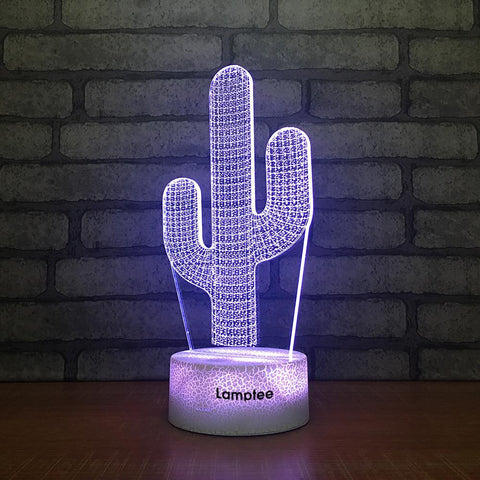 Image of Crack Lighting Base Plant Cactus Desert Shape Designed 3D Illusion Lamp Night Light 3DL2367