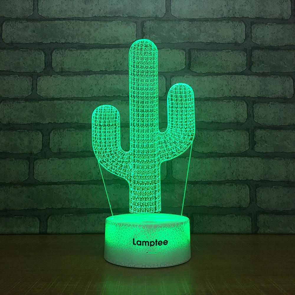 Crack Lighting Base Plant Cactus Desert Shape Designed 3D Illusion Lamp Night Light 3DL2367