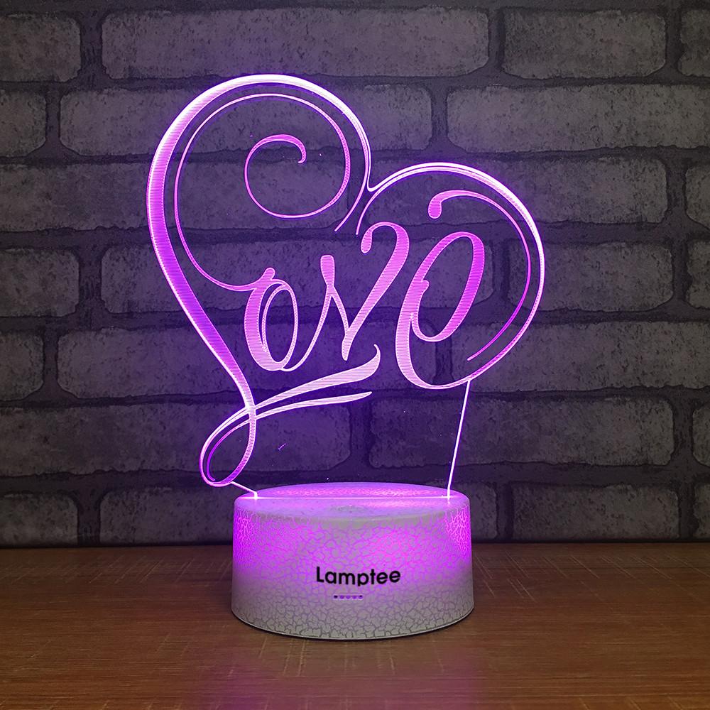 Crack Lighting Base Festival Romantic Love Heart 3D Illusion Lamp Night Light 3DL2426