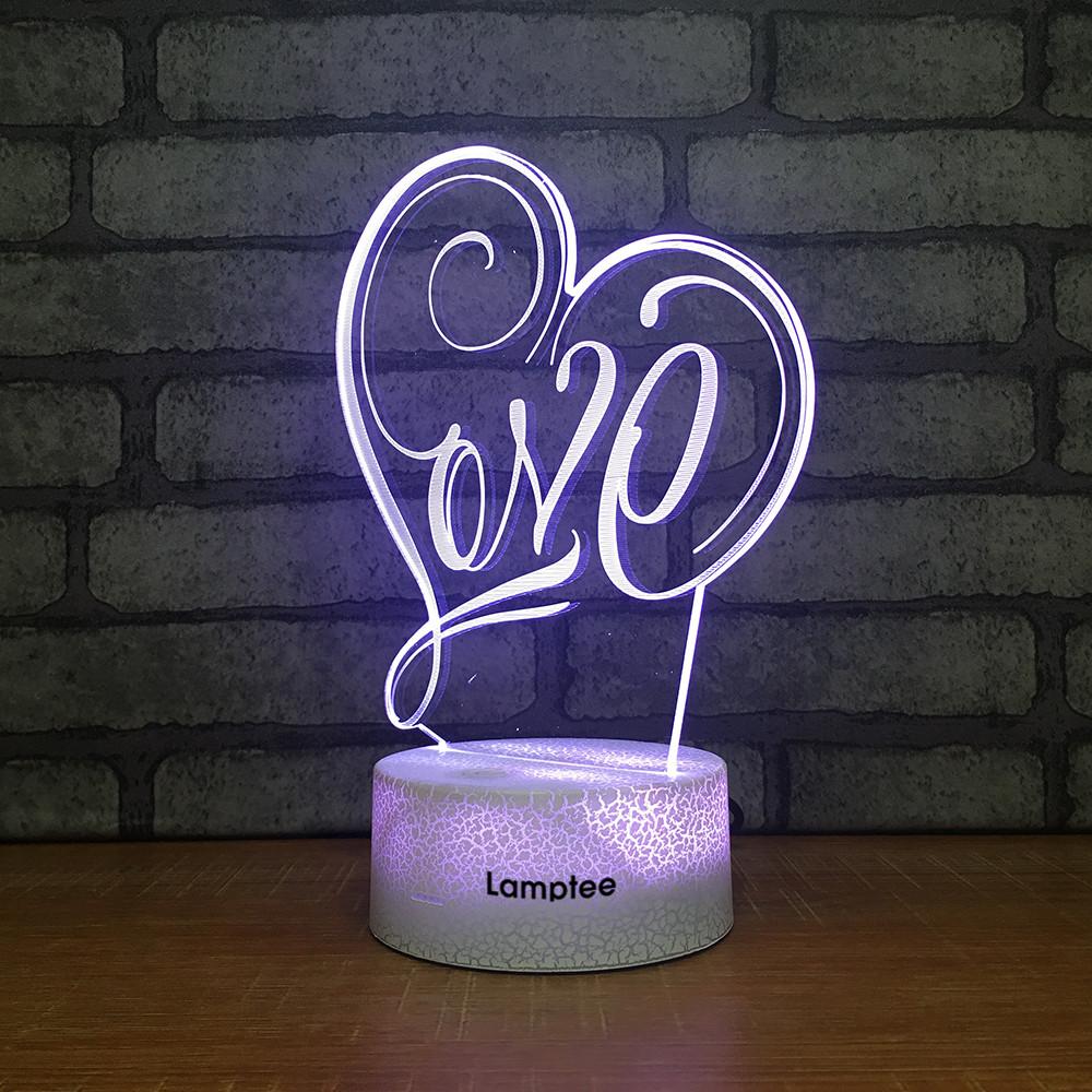 Crack Lighting Base Festival Romantic Love Heart 3D Illusion Lamp Night Light 3DL2426