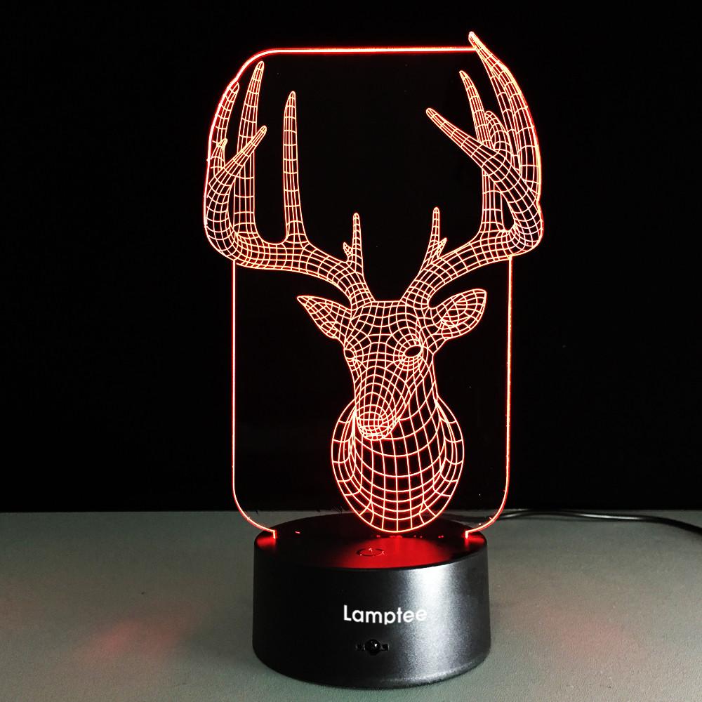 Animal Deer Head 3D Illusion Night Light Lamp 3DL247