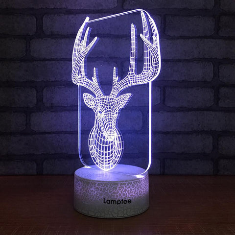 Image of Crack Lighting Base Animal Deer Head 3D Illusion Night Light Lamp 3DL247