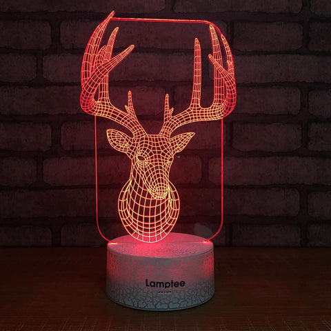 Image of Crack Lighting Base Animal Deer Head 3D Illusion Night Light Lamp 3DL247