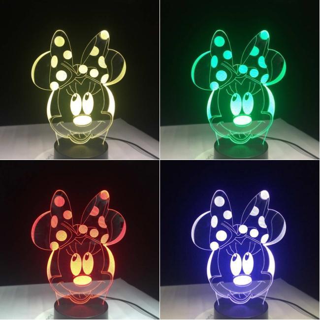 Minie Mouse Head 3D Illusion Lamp Night Light 3DL2677