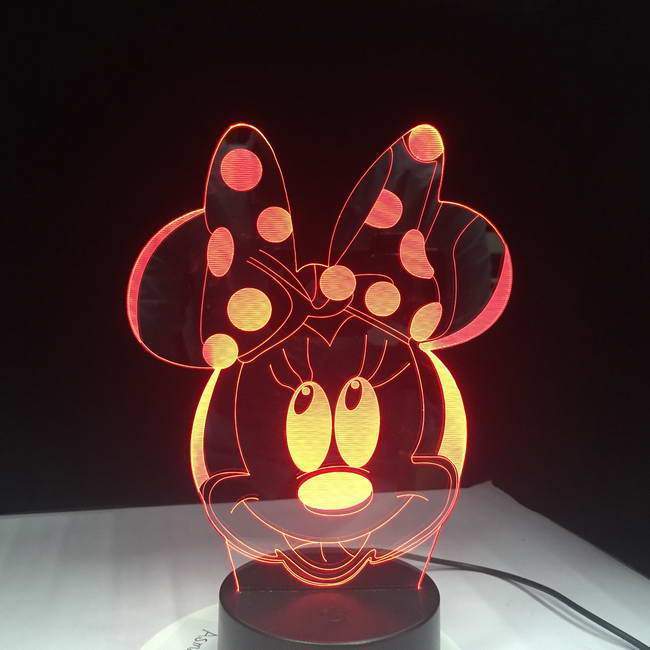 Minie Mouse Head 3D Illusion Lamp Night Light 3DL2677